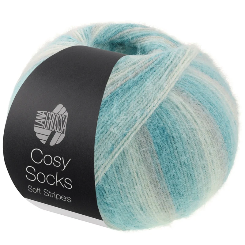 Lana Grossa Cosy Socks Soft Stripes 110 Gris clair/menthe/turquoise menthe/turquoise/pétrole clair