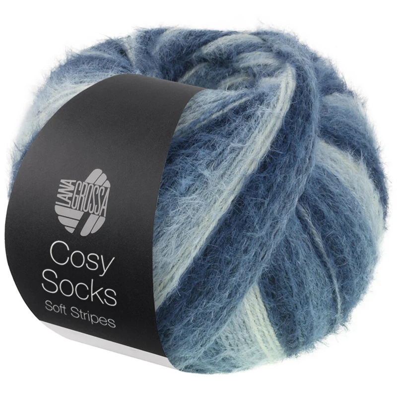 Lana Grossa Cosy Socks Soft Stripes 106 Noir bleu/gris bleu/bleu fumé/bleu blanc