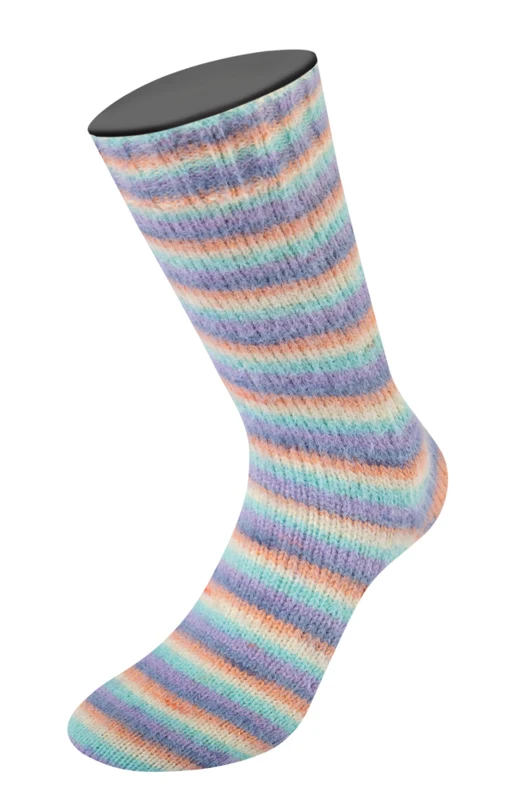 Lana Grossa Cosy Socks Multi Stripes 153 Lavande/bleu gris/saumon/crème/turquoise