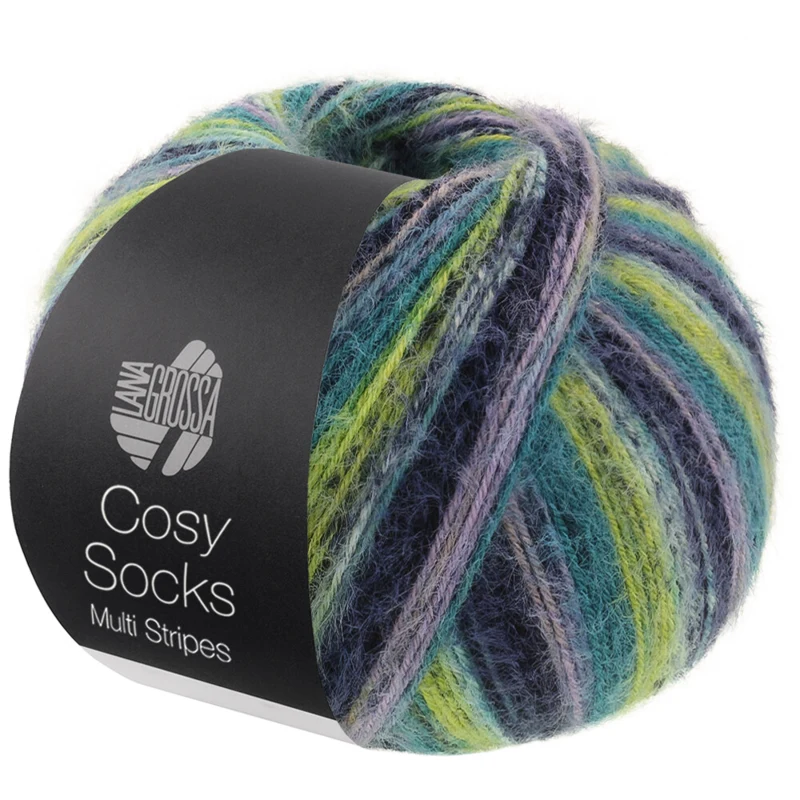 Lana Grossa Cosy Socks Multi Stripes 157 Lavande/pétrole/vert de mai/turquoise/bleu nuit