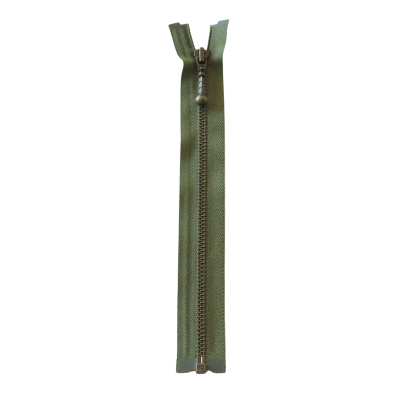 YKK Fermeture à Glissière Métal Séparable 4 mm (25-65 cm) 566 Vert armée, Laiton antique