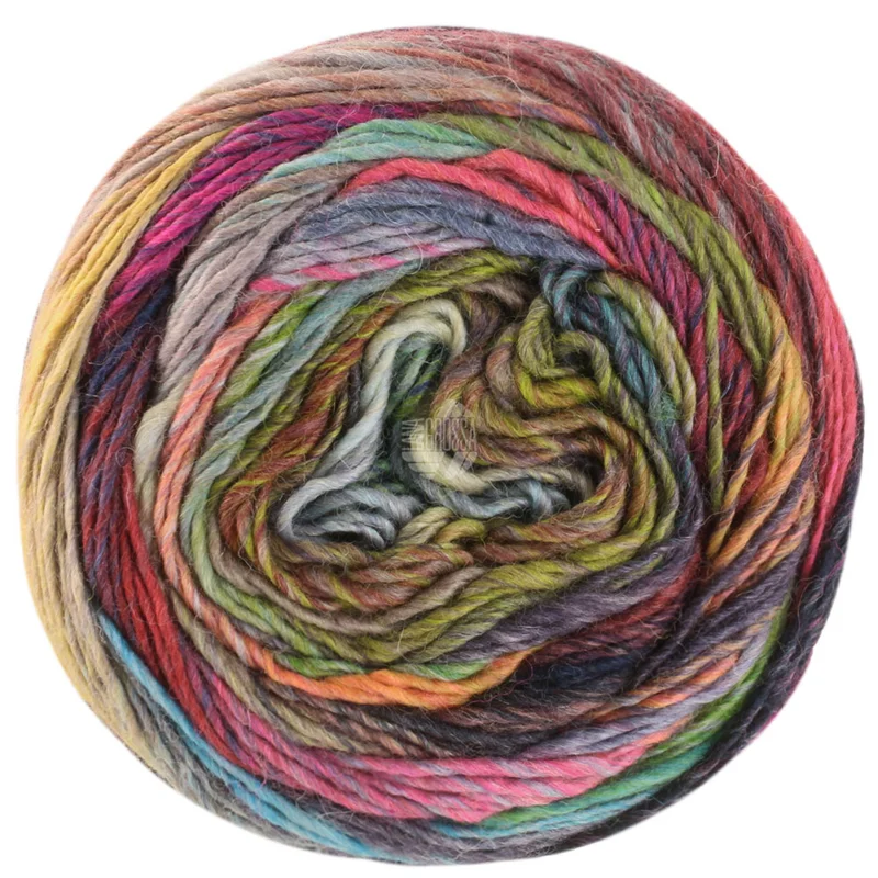 Lana Grossa Colorissimo 217 Citron vert/Vert olive/Gris clair/Gris foncé/Gris bleu/Taupe/Gris brun/Gris violet/Rose/Vert foncé