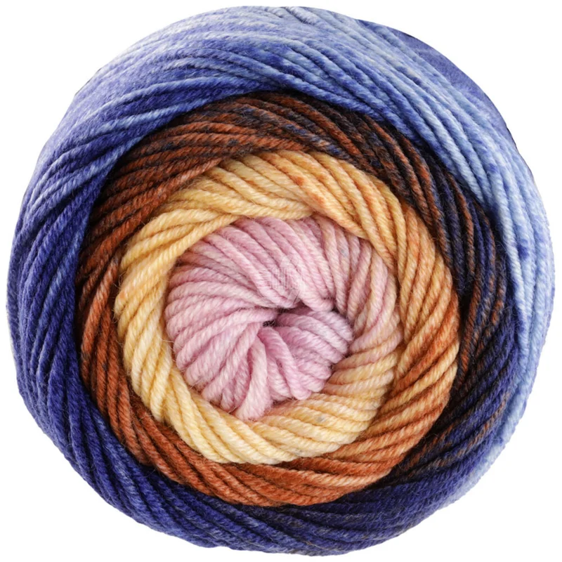 Lana Grossa Cool Wool Big Color 4035 Bleu bleuet/bleu pétrole/caramel/vanille/beige clair/gris clair/bleu clair