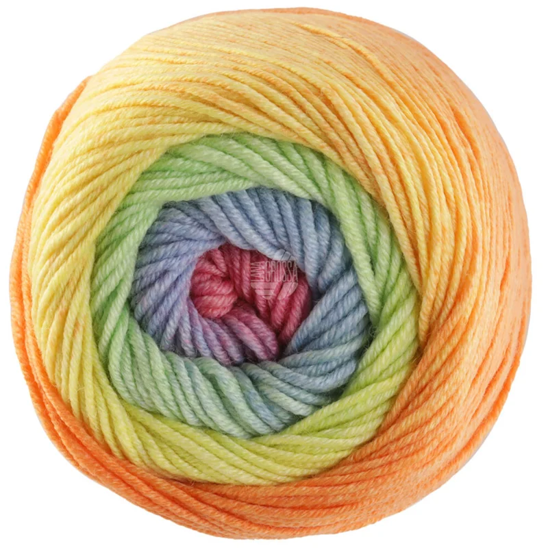 Lana Grossa Cool Wool Big Color 4036 Gris vert/vert jaune/orange/lilas/gris clair