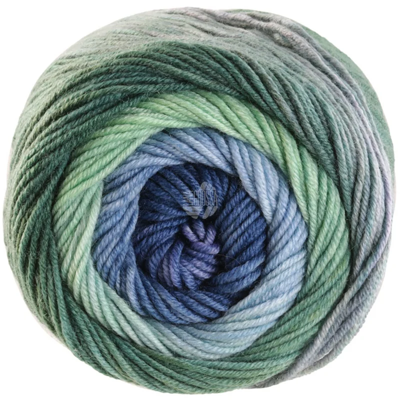 Lana Grossa Cool Wool Big Color 4038 Vert gris/gris clair/gris foncé/anthracite/gris ardoise
