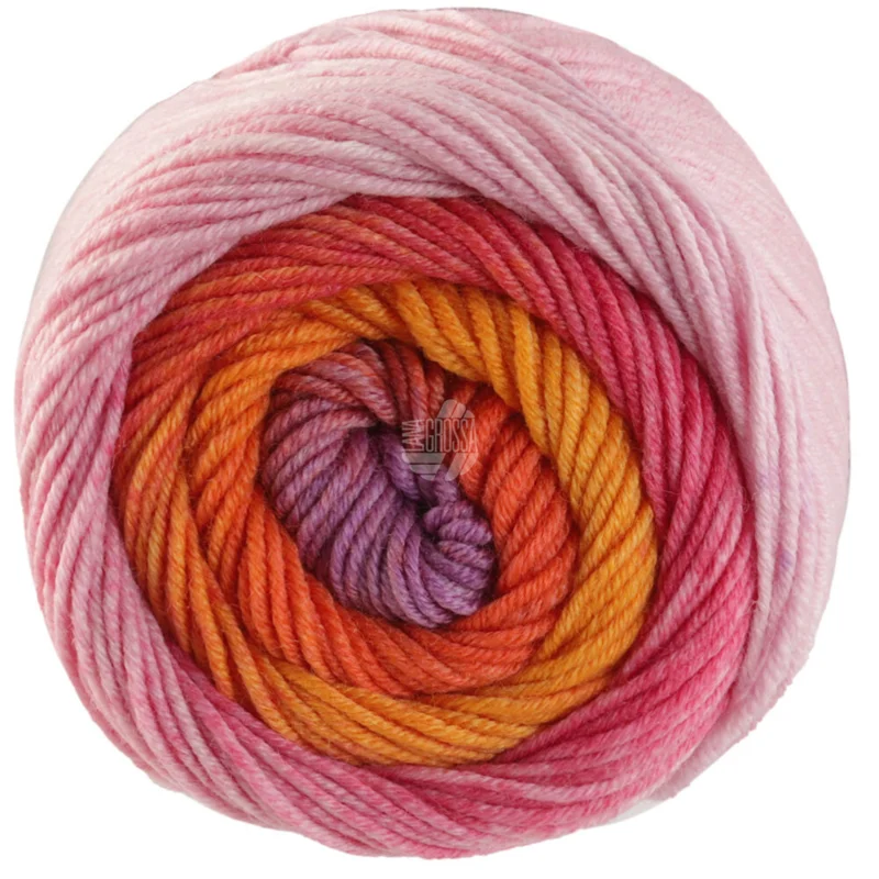 Lana Grossa Cool Wool Big Color 4039 Rose/orange/jaune sable/rouille/gris lilas