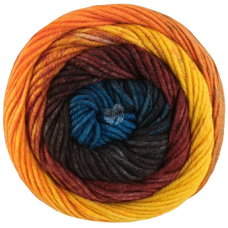 Lana Grossa Cool Wool Big Color 4046 Rouge foncé/anthracite/gris foncé/bleu turquoise/orange/jaune/nougat