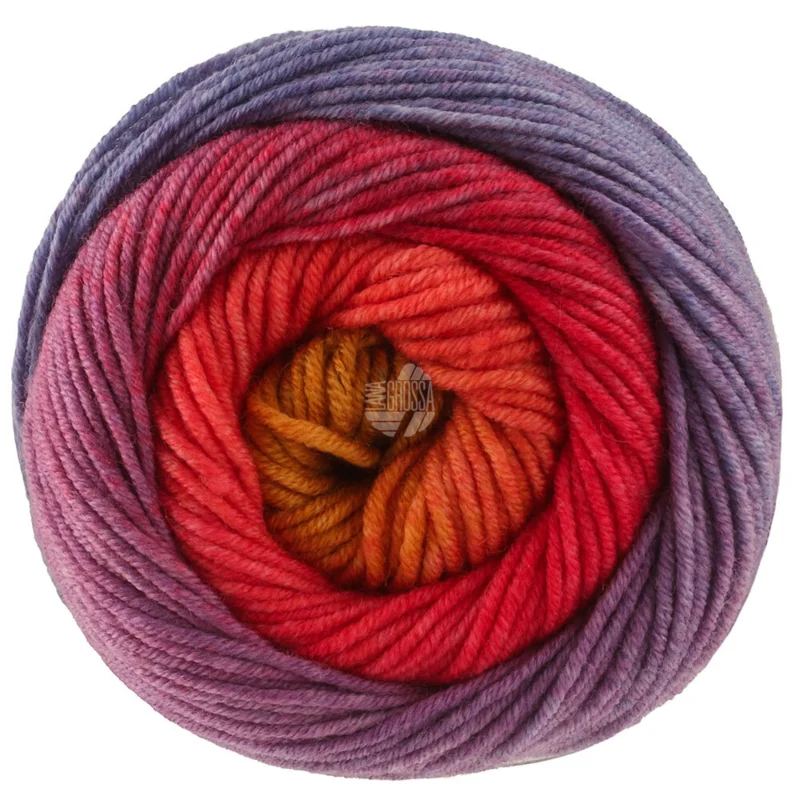Lana Grossa Cool Wool Big Color 4048 Rouge clair/rouge lie-de-vin/rouge violet/bleu pétrole/olive/curry/orange