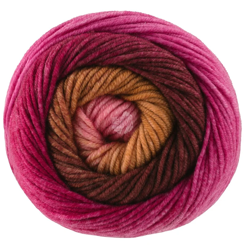 Lana Grossa Cool Wool Big Color 4049 Nougat/brun chocolat/rouge violet/cyclamen/fuchsia/rose/camel