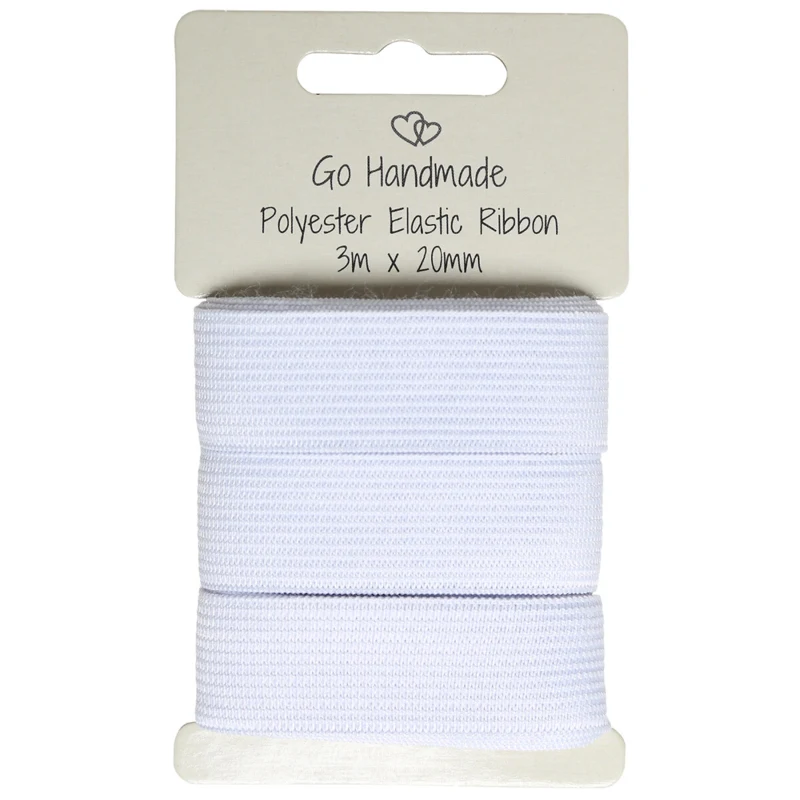 Go Handmade Bande Élastique: 3 m x 20 mm, Blanc
