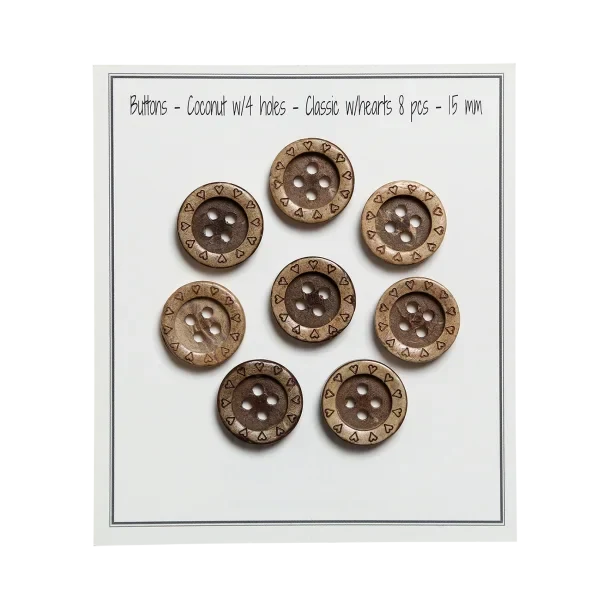 Go Handmade Boutons en noix de coco avec cœurs: 15 mm
