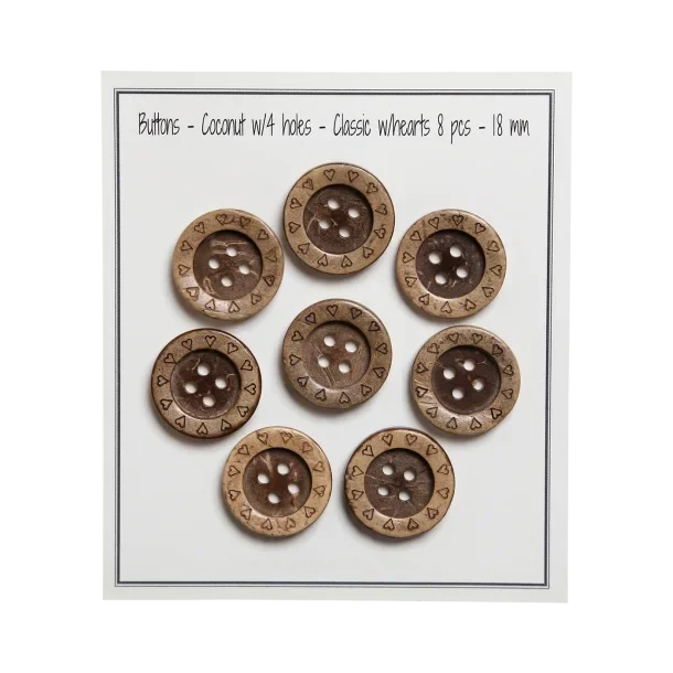 Go Handmade Boutons en noix de coco avec cœurs: 18 mm