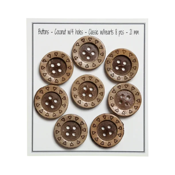 Go Handmade Boutons en noix de coco avec cœurs: 21 mm