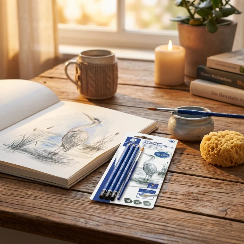 STAEDTLER mars lumograph crayons graphite aquarelle & pinceau, 3 + 1 pc – Image principale