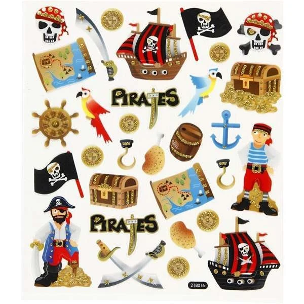 Stickers, Blandet, Ark 15 x 16,5 cm, 1 ark Pirater