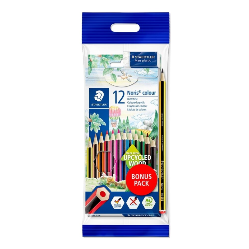 STAEDTLER Noris Club Crayons de couleur + Crayon & gomme, 12 + 2 pcs