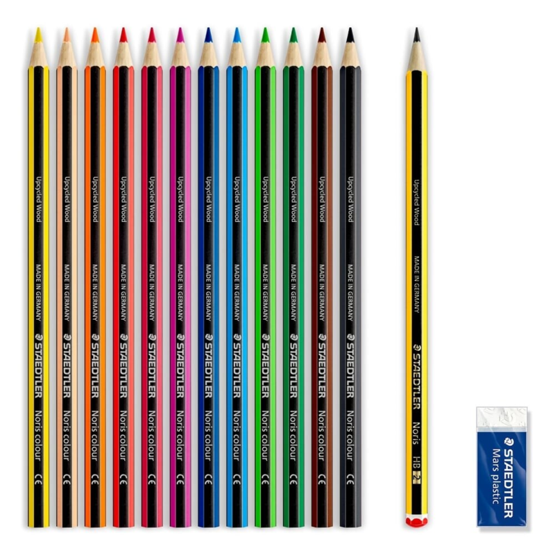 STAEDTLER Noris Club Crayons de couleur + Crayon & gomme, 12 + 2 pcs