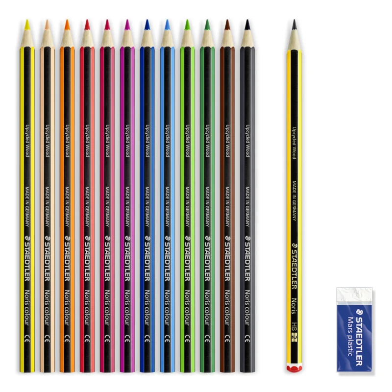 STAEDTLER Noris Club Crayons de couleur + Crayon & gomme, 12 + 2 pcs – Contenu
