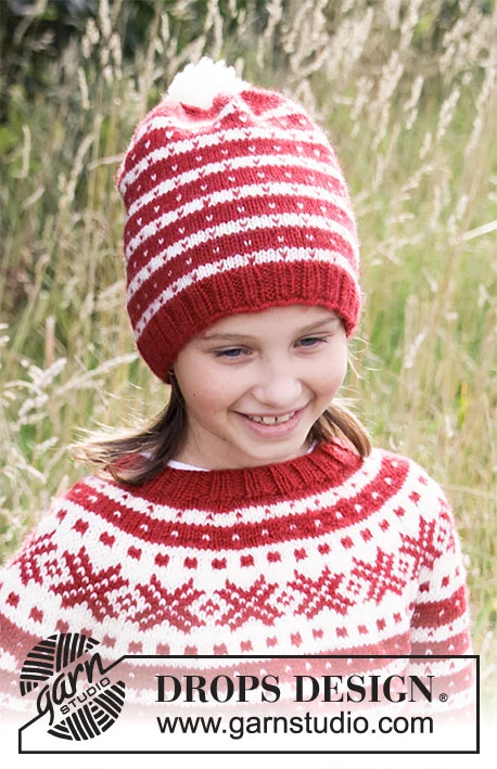 34-33 Candy Cane Lane Hat by DROPS Design