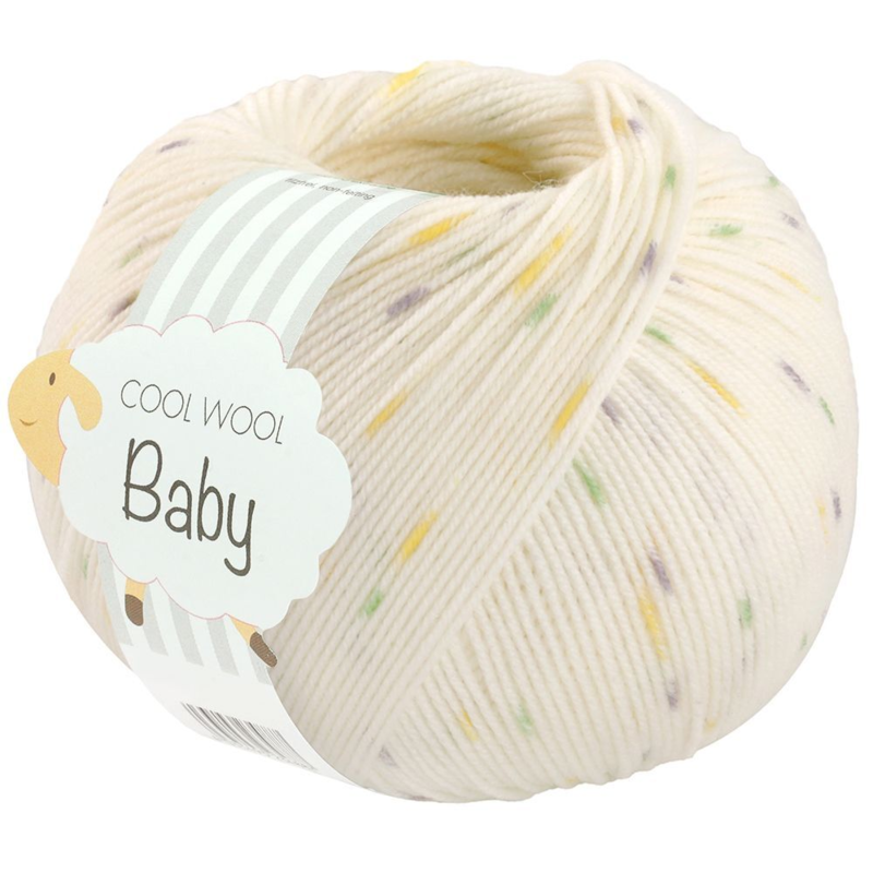 Lana Grossa Cool Wool Baby 368 Blanc/Jaune Citron/Gris Clair/Vert Clair