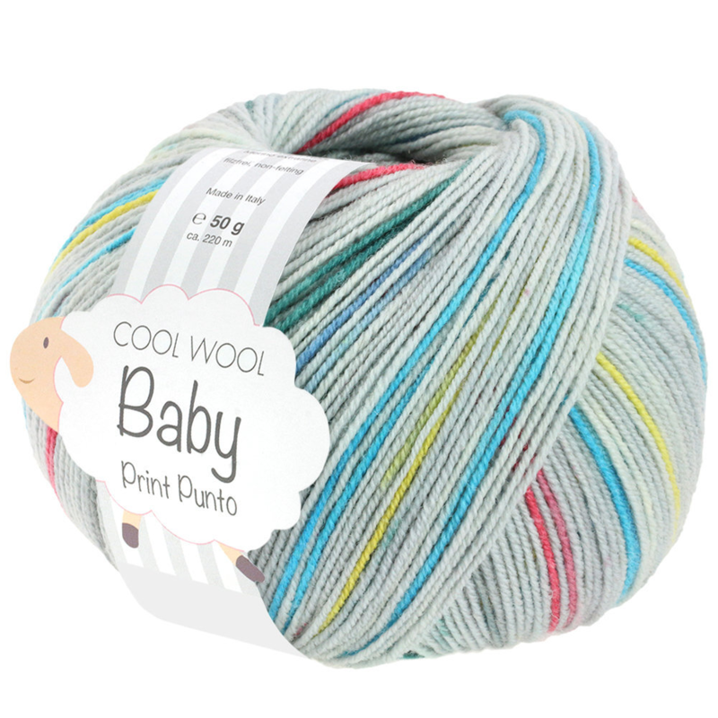 Lana Grossa Cool Wool Baby 314 Gris Clair/Gris/Tomate/Turquoise/Jaune Citron/Bleu Fumé