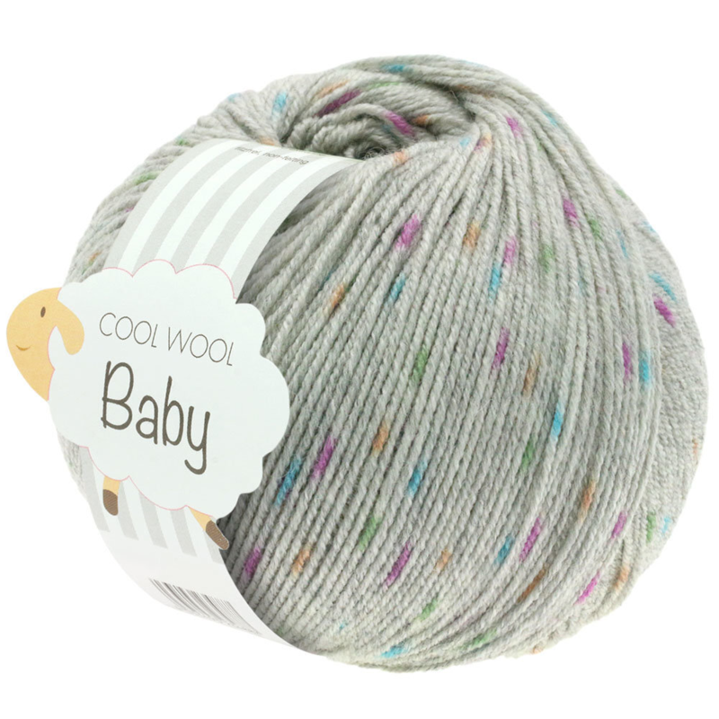 Lana Grossa Cool Wool Baby 358 Gris Clair/Orange/Turquoise/Vert/Cyclamen