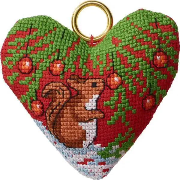 Kit de broderie Noël écureuil à suspendre en coeur