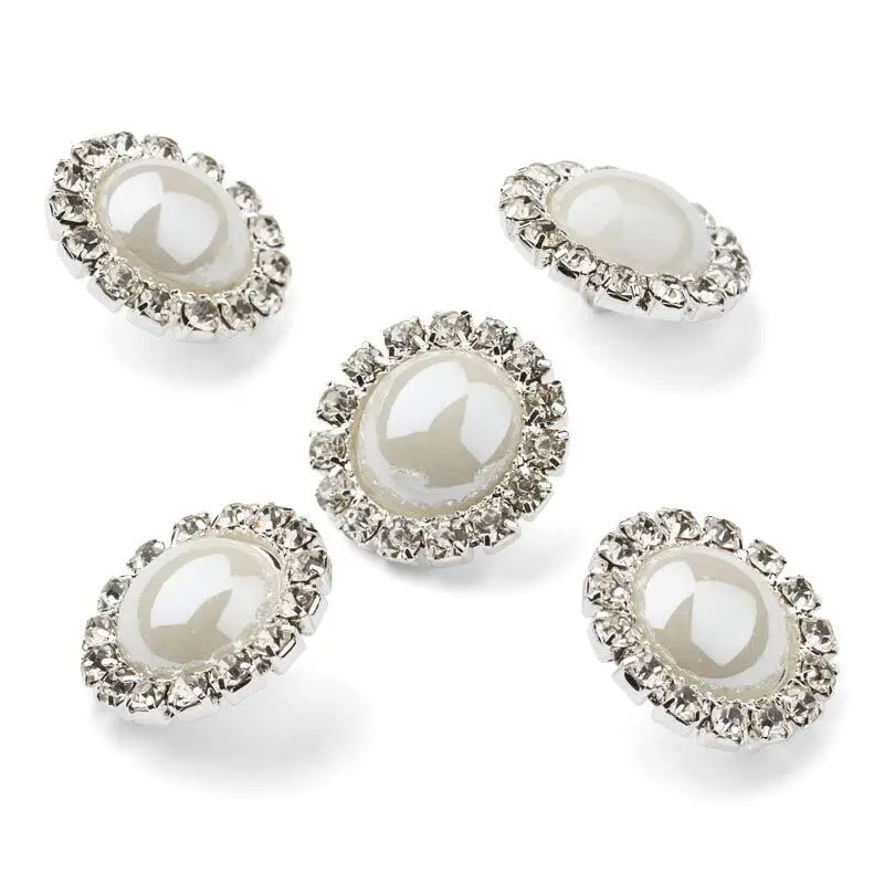HobbyArts Boutons en strass et perles, blancs, 15 mm, 5 pièces