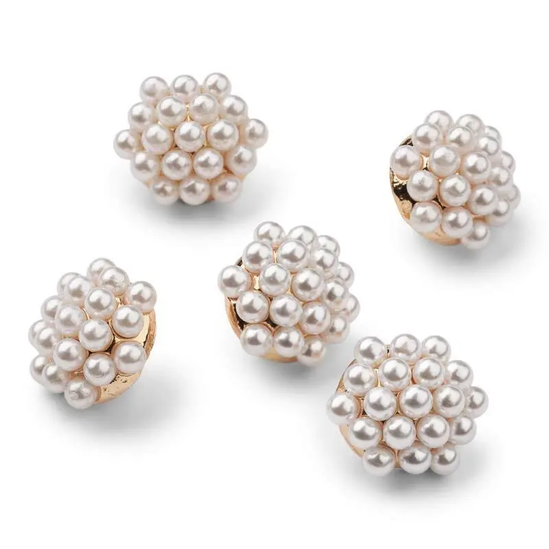 HobbyArts Boutons de perles, Blanc/Or, 13*15 mm, 5 pcs
