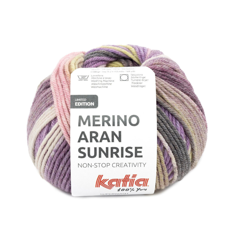 Katia Merino Aran Sunrise 304 Violet-Rose-Vert Jaune