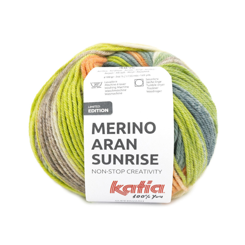 Katia Merino Aran Sunrise 301 Bleu Vert-Orange-Pistache