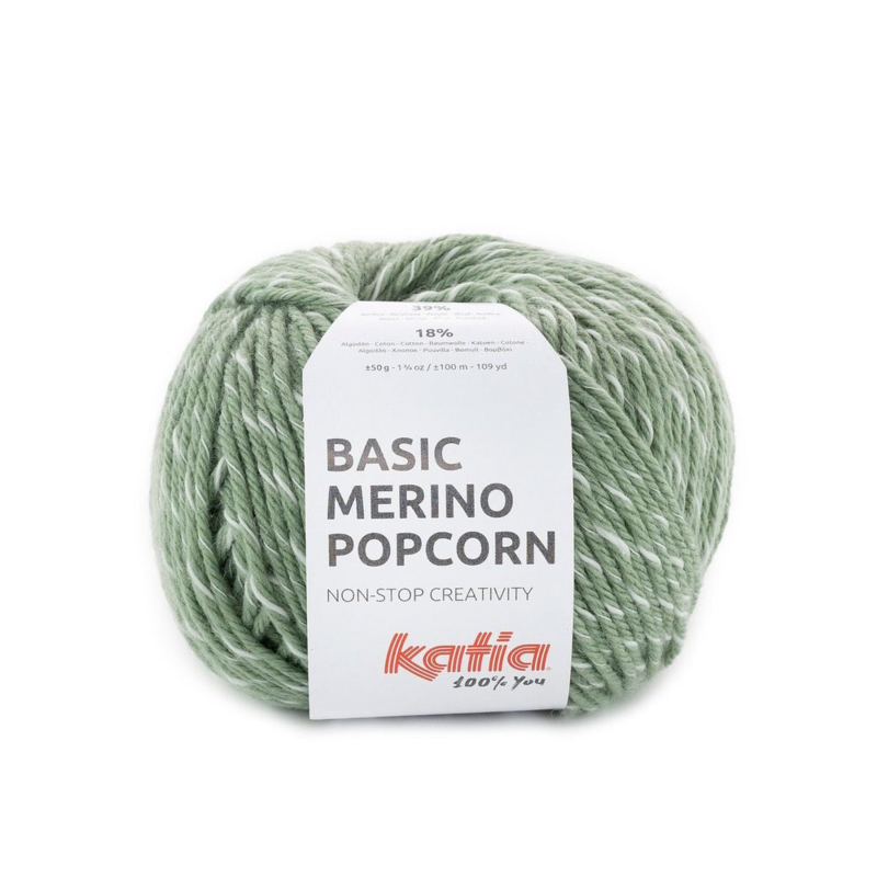 Katia Basic Merino Popcorn 108 Vert militaire-blanc