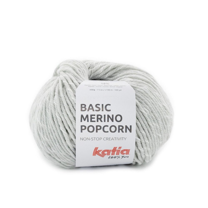 Katia Basic Merino Popcorn 104 Gris clair-blanc