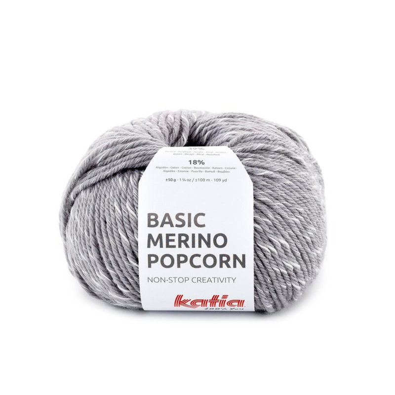 Katia Basic Merino Popcorn 103 Gris foncé-blanc