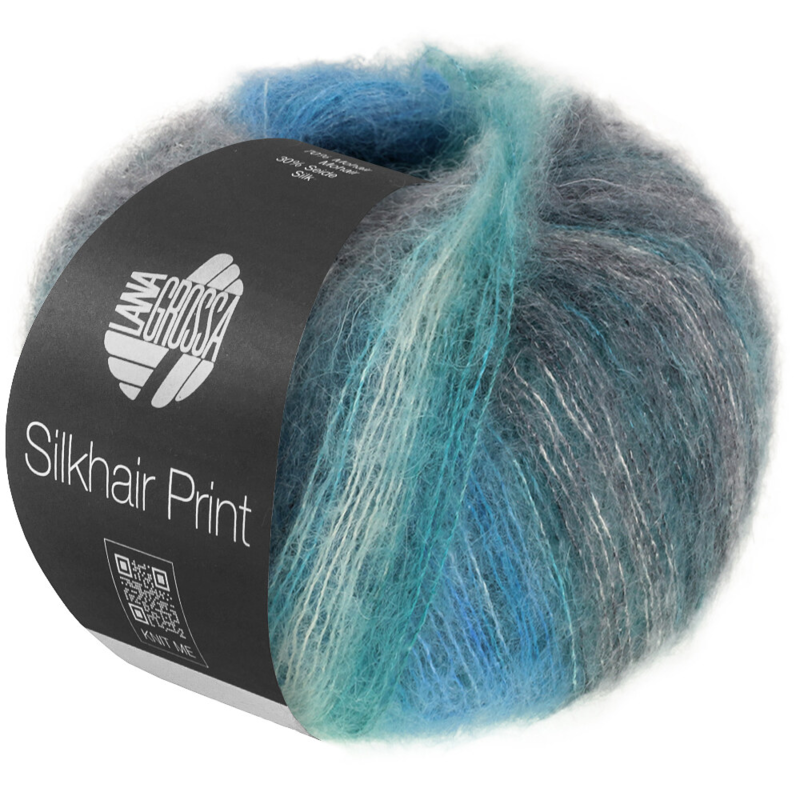Lana Grossa Silkhair Print 437 Anthracite/bleu turquoise/pétrole/gris blanc