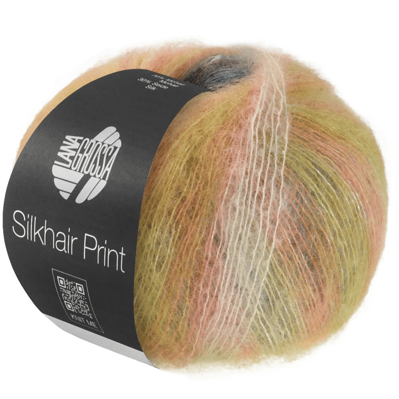 Lana Grossa Silkhair Print 440 Vanille/crème/orange/turquoise/jaune moutarde/baie