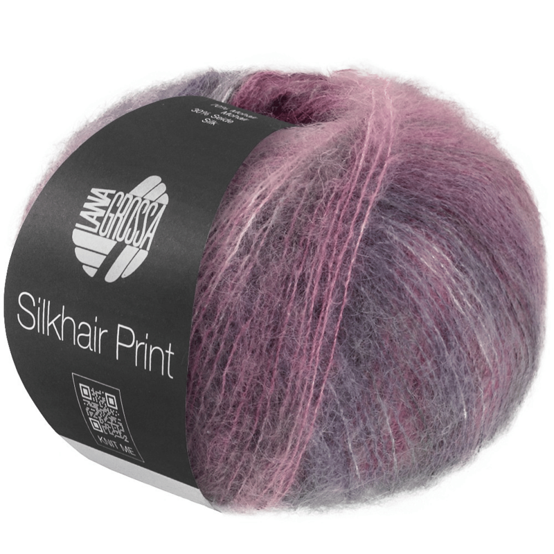 Lana Grossa Silkhair Print 435 Rose/bordeaux/gris clair/violet gris
