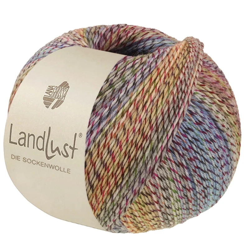 Lana Grossa Landlust Die Sockenwolle 220 Vert/Rouge foncé/Bleu/Jaune/Bleu clair/Prune/Orange