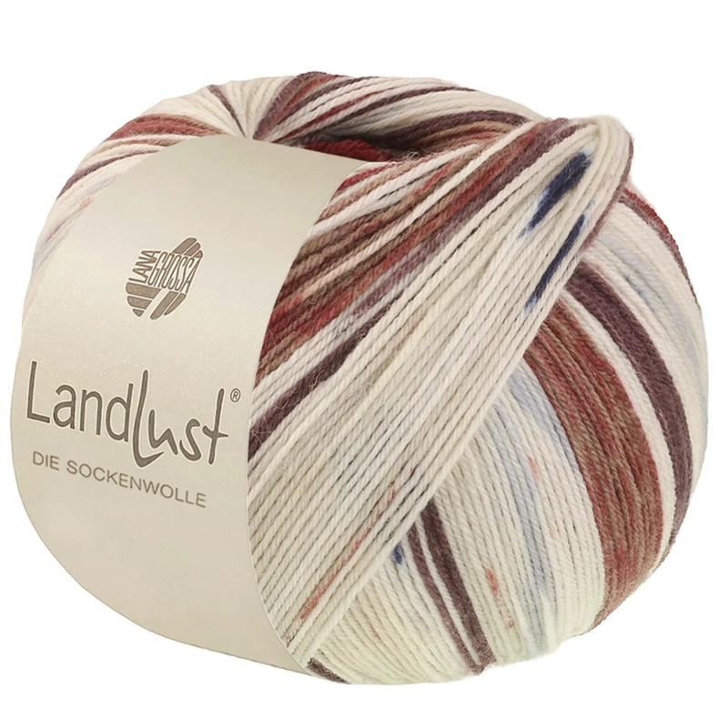 Lana Grossa Landlust Die Sockenwolle 726 Brun noir/Brun gris/Écru/Beige clair/Bleu nuit/Rouge foncé/Gris clair