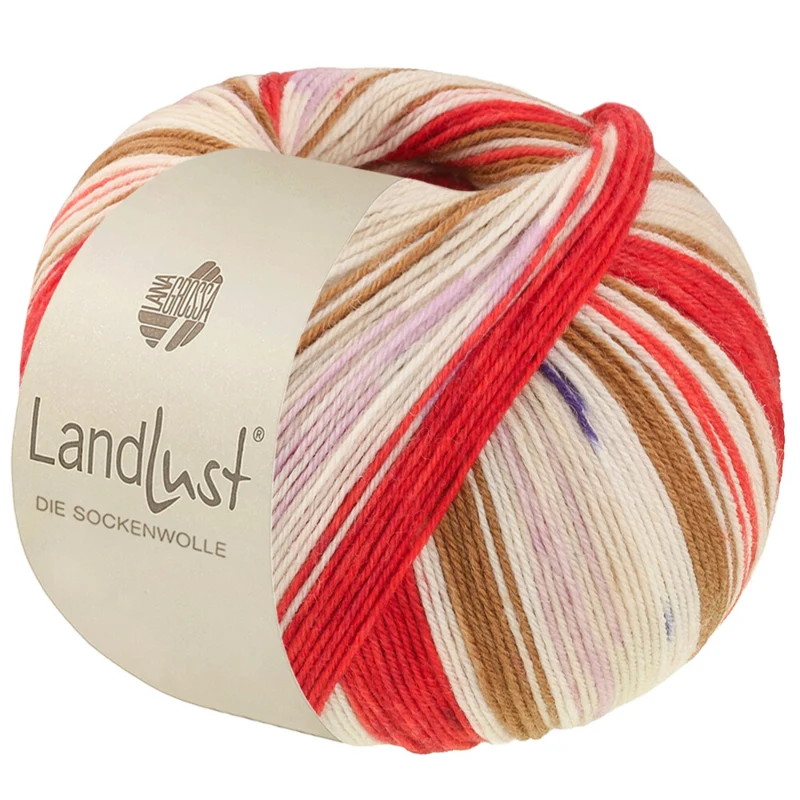 Lana Grossa Landlust Die Sockenwolle 725 Rouge oriental/Rouge fraise/Écru/Brun/Rose/Violet/Beige clair/Bleu foncé