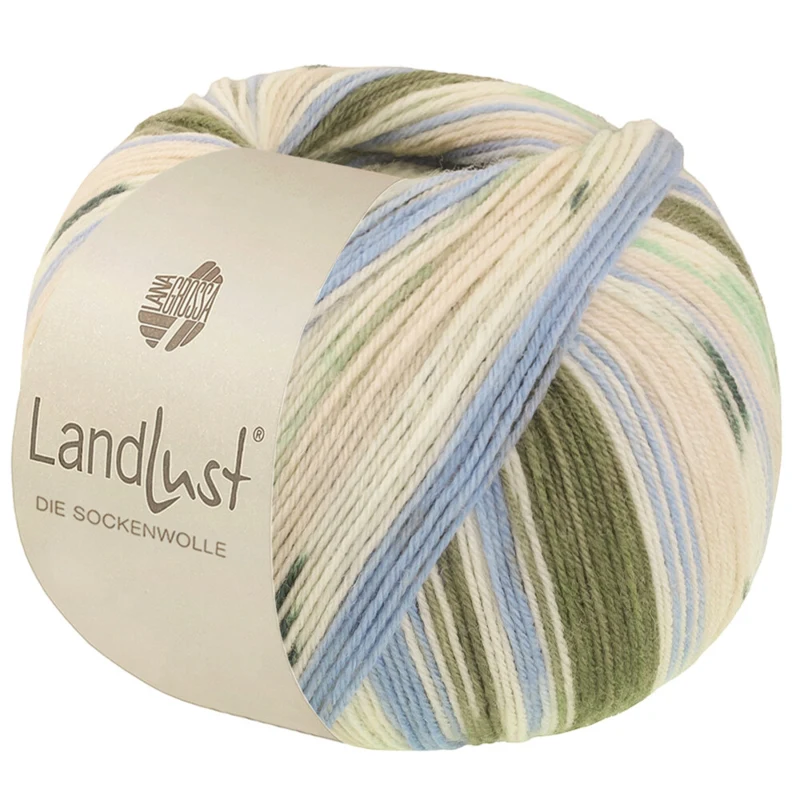 Lana Grossa Landlust Die Sockenwolle 722 Vert forêt/Écru/Bleu ciel/Beige clair/Jade