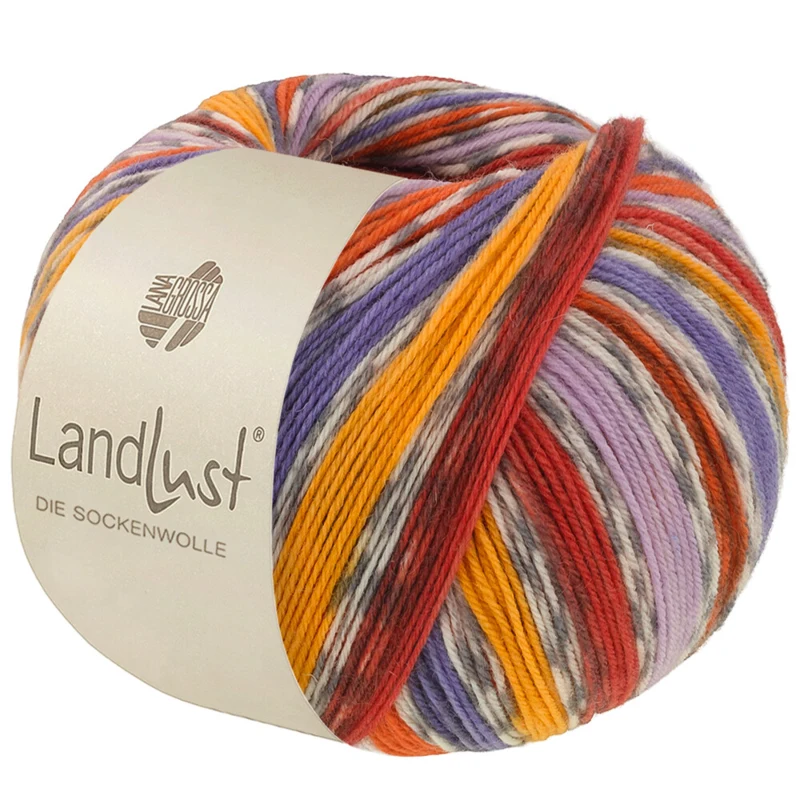 Lana Grossa Landlust Die Sockenwolle 824 Citrouille/Violet/Terracotta/Jaune d'œuf/Violet/Blanc cassé/Gris