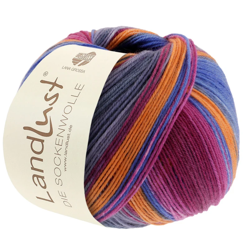Lana Grossa Landlust Die Sockenwolle 128 Fuchsia/Rouge vin/Pétrole/Orange/Gris/Gris vert/Gris bleu