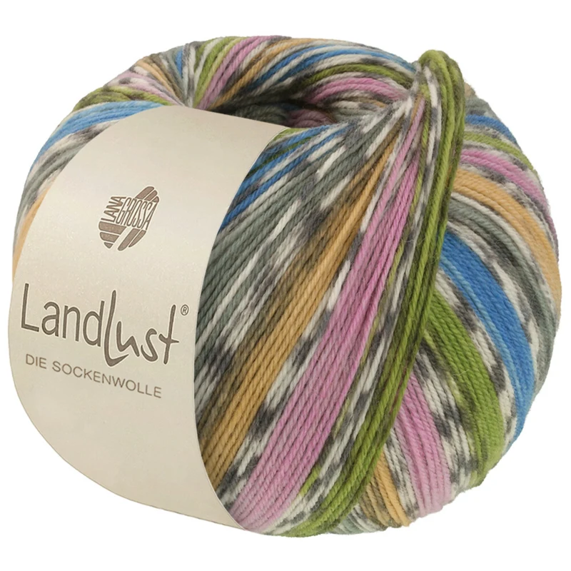 Lana Grossa Landlust Die Sockenwolle 822 Bleu azur/Gris vert/Jaune/Violet/Vert printemps/Blanc cassé/Gris