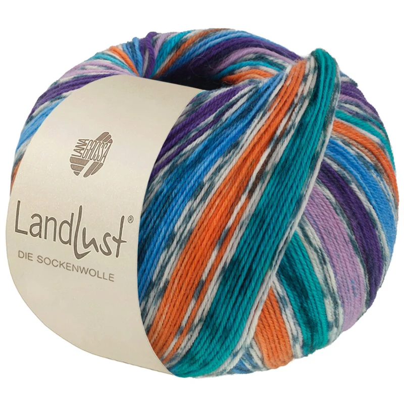 Lana Grossa Landlust Die Sockenwolle 821 Bleu nuit/Bleu azur/Orange/Vert marin/Violet/Violet foncé/Blanc cassé/Pétrole