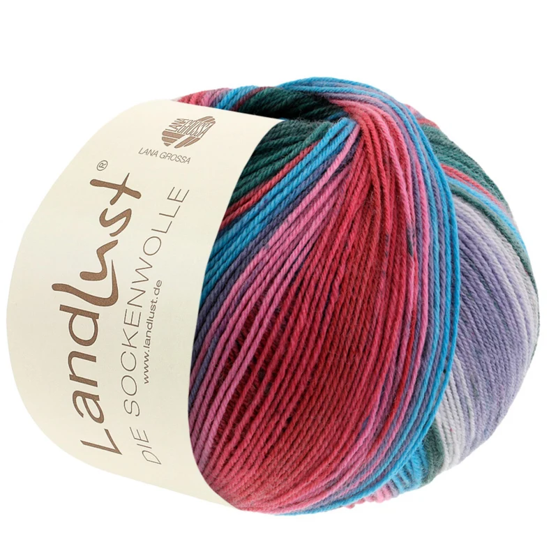 Lana Grossa Landlust Die Sockenwolle 126 Gris argent/Gris clair/Gris moyen/Framboise/Rouge foncé/Turquoise/Gris vert/Vert foncé