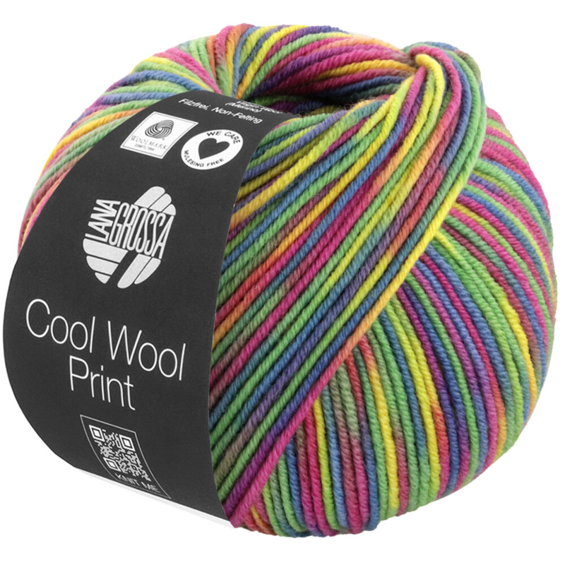 Lana Grossa Cool Wool Print 833 Jaune moutarde/Jade/Fuchsia/Pétrole/Baie/Olive