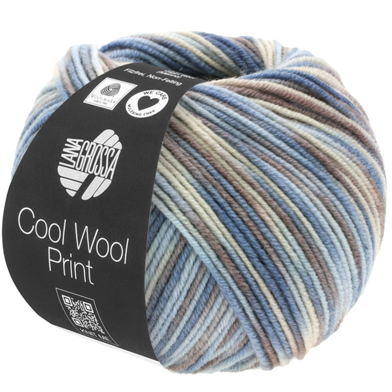 Lana Grossa Cool Wool Print 763 Bleu clair/Grège/Brun-gris/Bleu-gris