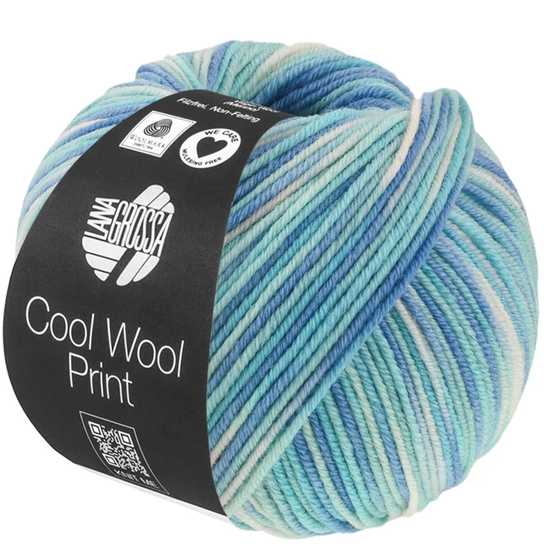 Lana Grossa Cool Wool Print 844 Turquoise/Bleu clair/Bleu azur/Blanc cassé