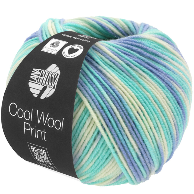 Lana Grossa Cool Wool Print 728 Bleu ciel/Turquoise clair/Écru